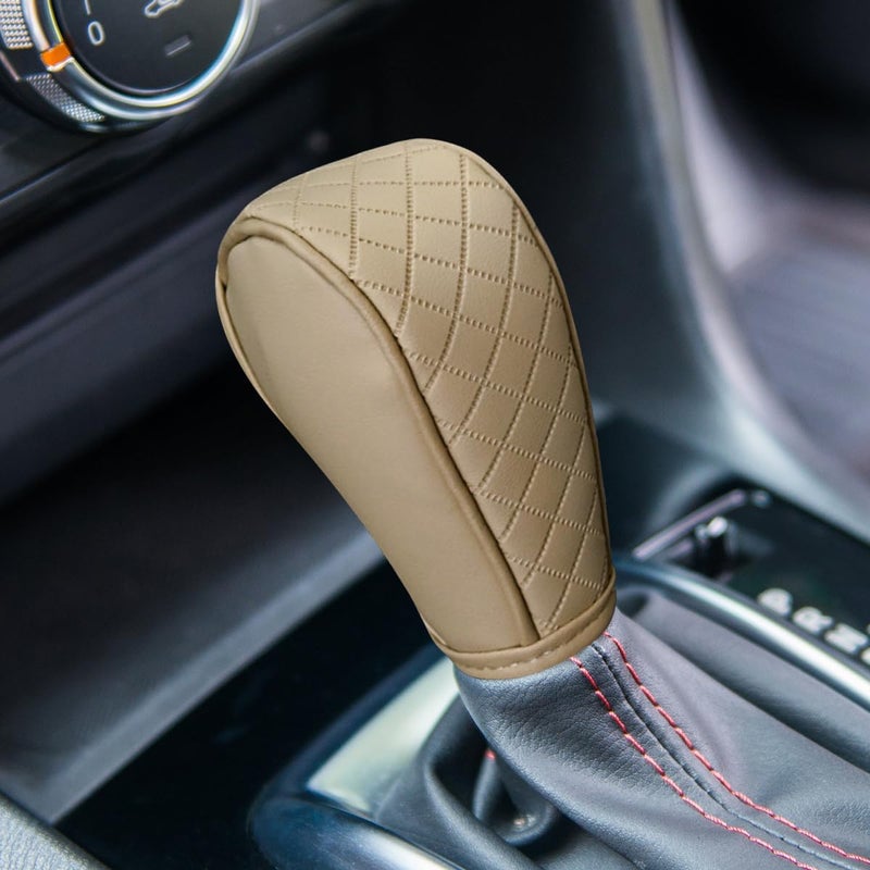 BDZMC Leather Car Gear Shift Cover, Anti-Slip Dust Waterproof Gear Shifter Stick Protector, Soft Breathable Universal Automotive Shift Knob Decoration Accessories, Fit Car, SUV, Truck (Beige) - Image 1